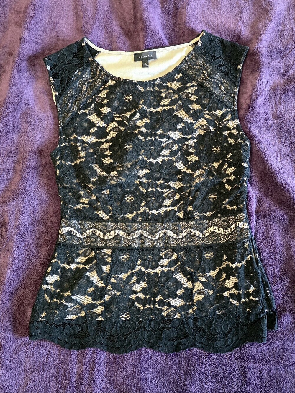The Limited Black Lace Overlay Sleeveless Peplum Top, extra small